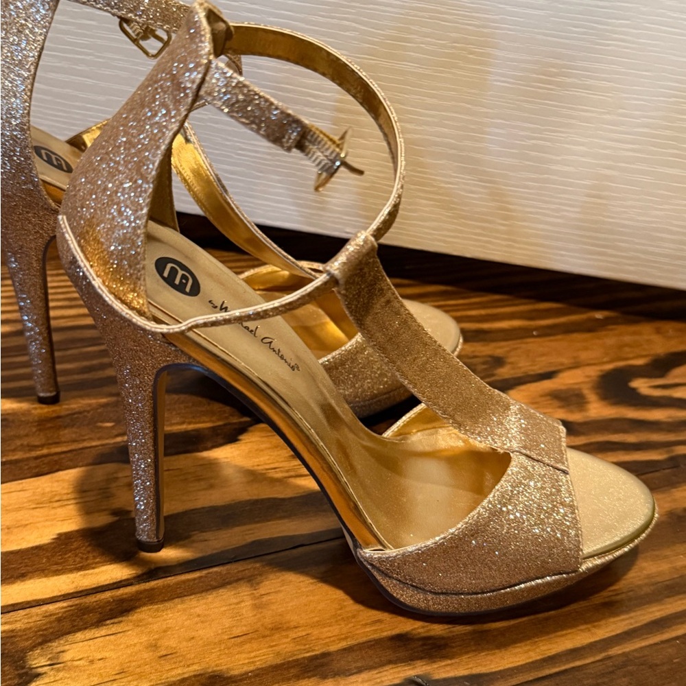 Michael Antonio Rose Gold Glitter T-Strap High Heels